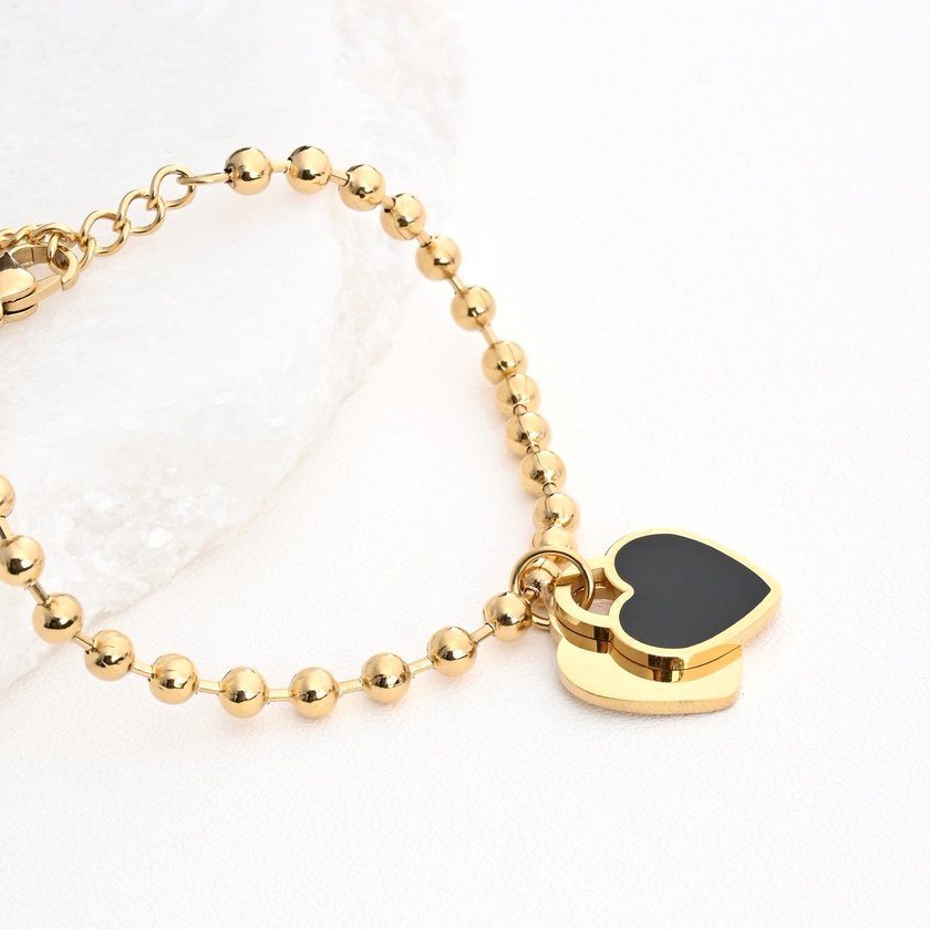 Bracciale in acciaio cuore doppio nero GB