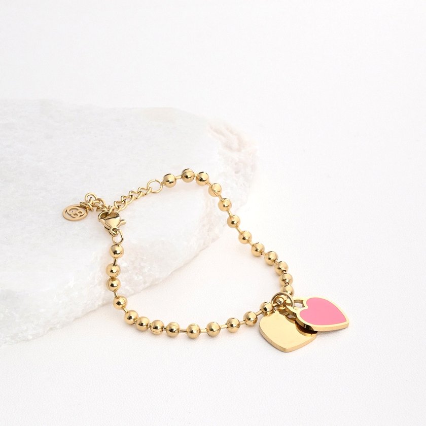 Pulseira em aço coração duplo rosa GB
