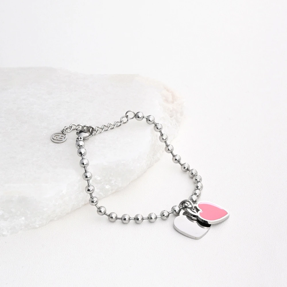 Double steel bracelet heart pink GB