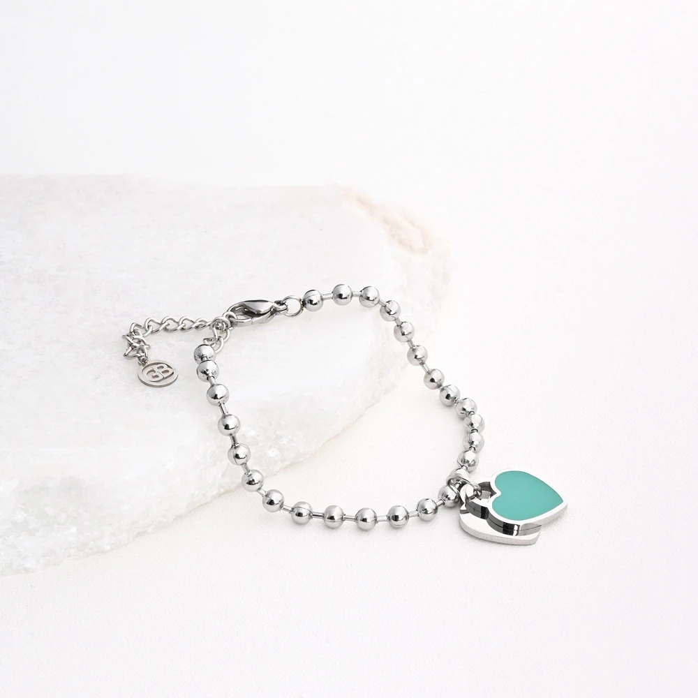 Double steel bracelet heart green GB