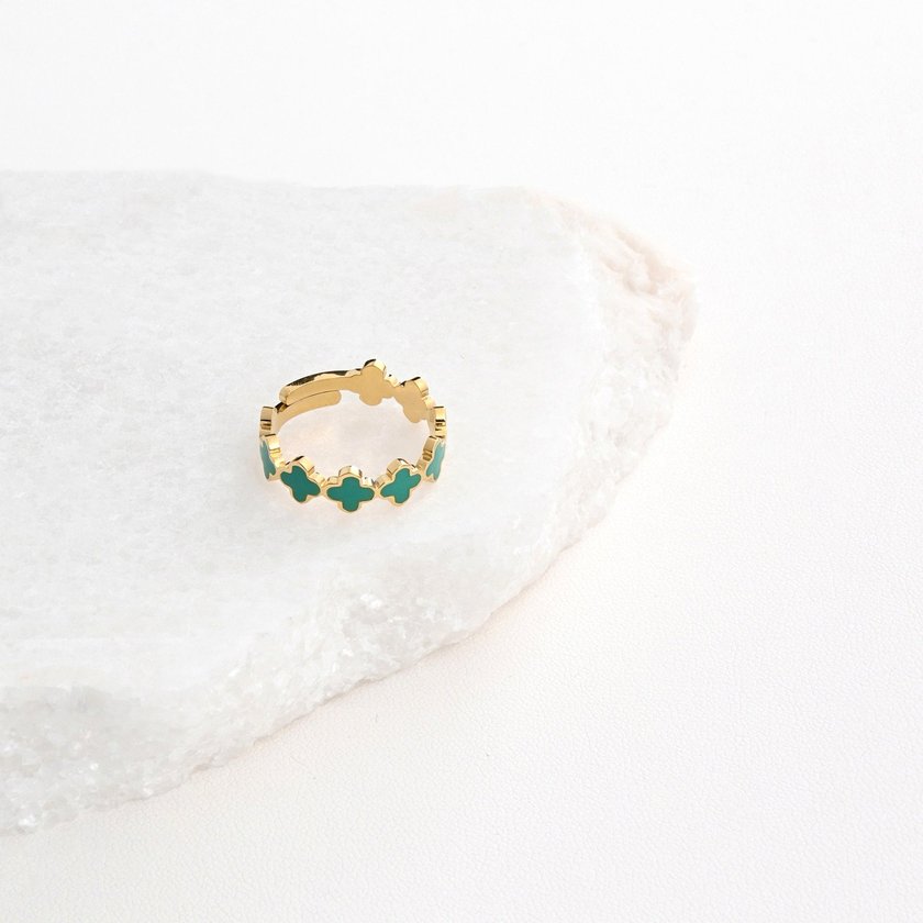 Adjustable ring steel clovers green GB