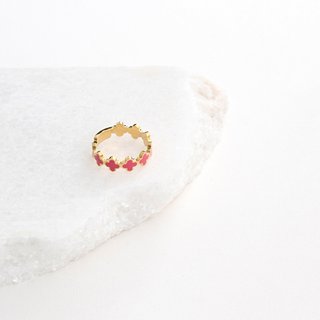 Adjustable ring steel clovers pink GB