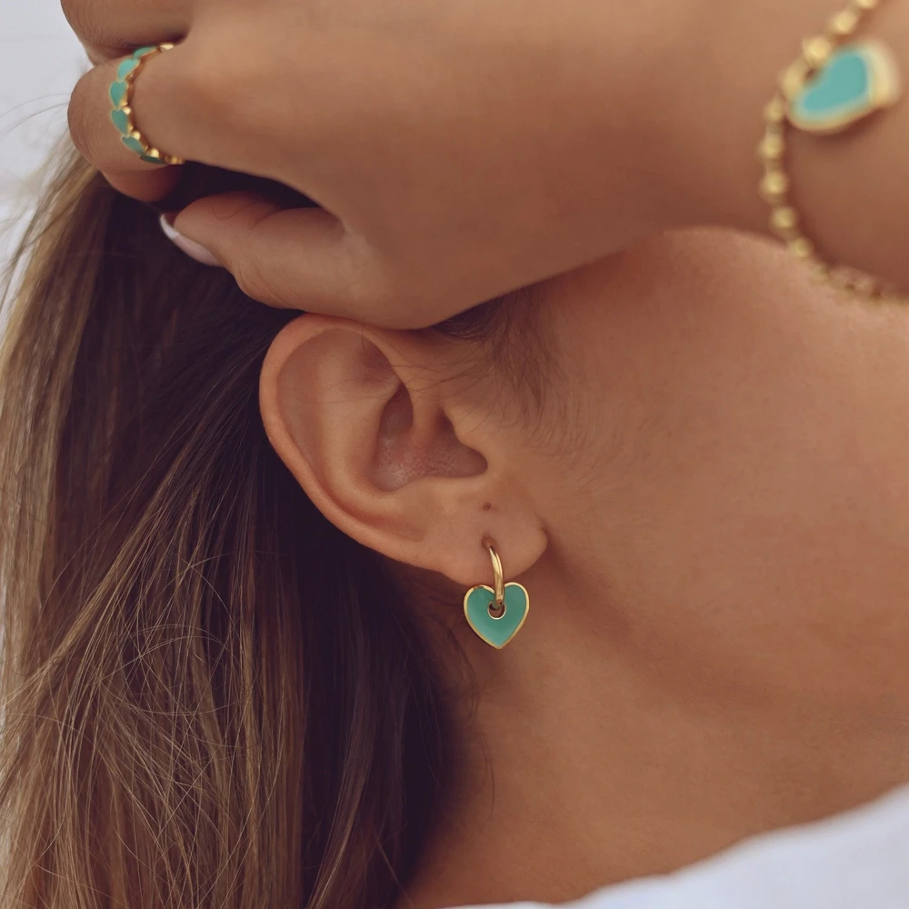 Aros en acero corazón verde GB