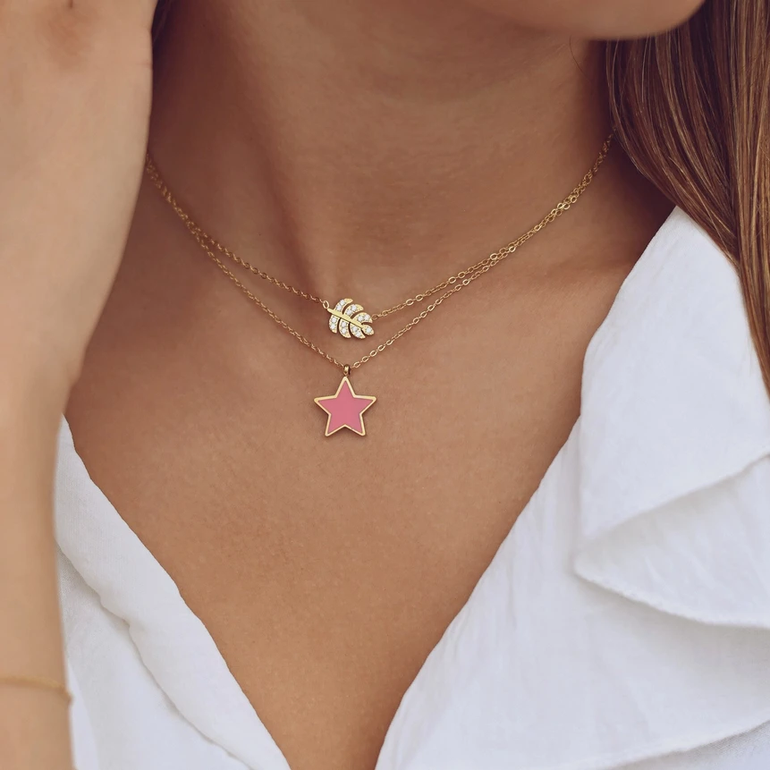 Collier Delicate avec feuille et zircones