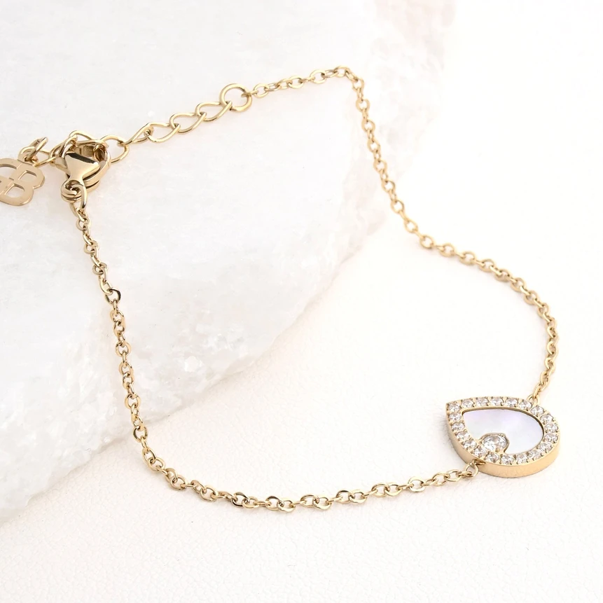 Bracciale in acciaio con madreperla ovale GB