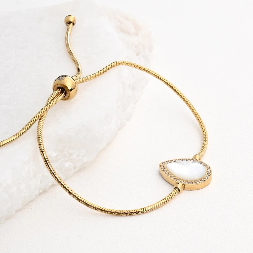 Bracelet réglable acier avec nacre ovale GB