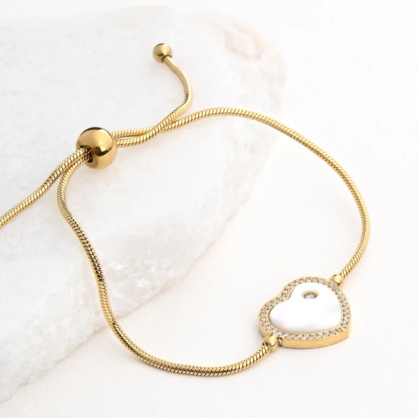 Bracciale regolabile acciaio con madreperla cuore GB
