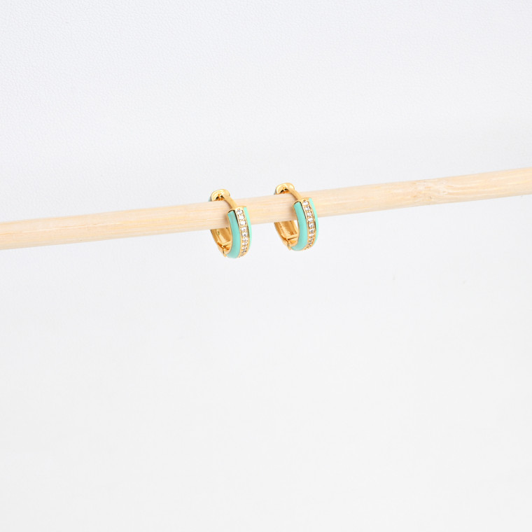 Gold plated hoops green with brillants GB