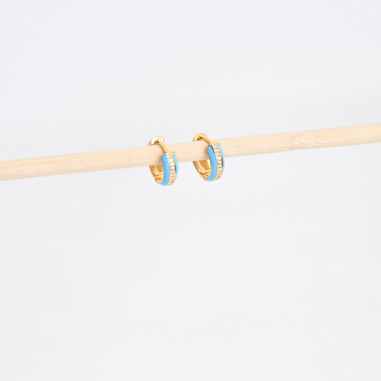 Gold plated hoops blue with brillants GB