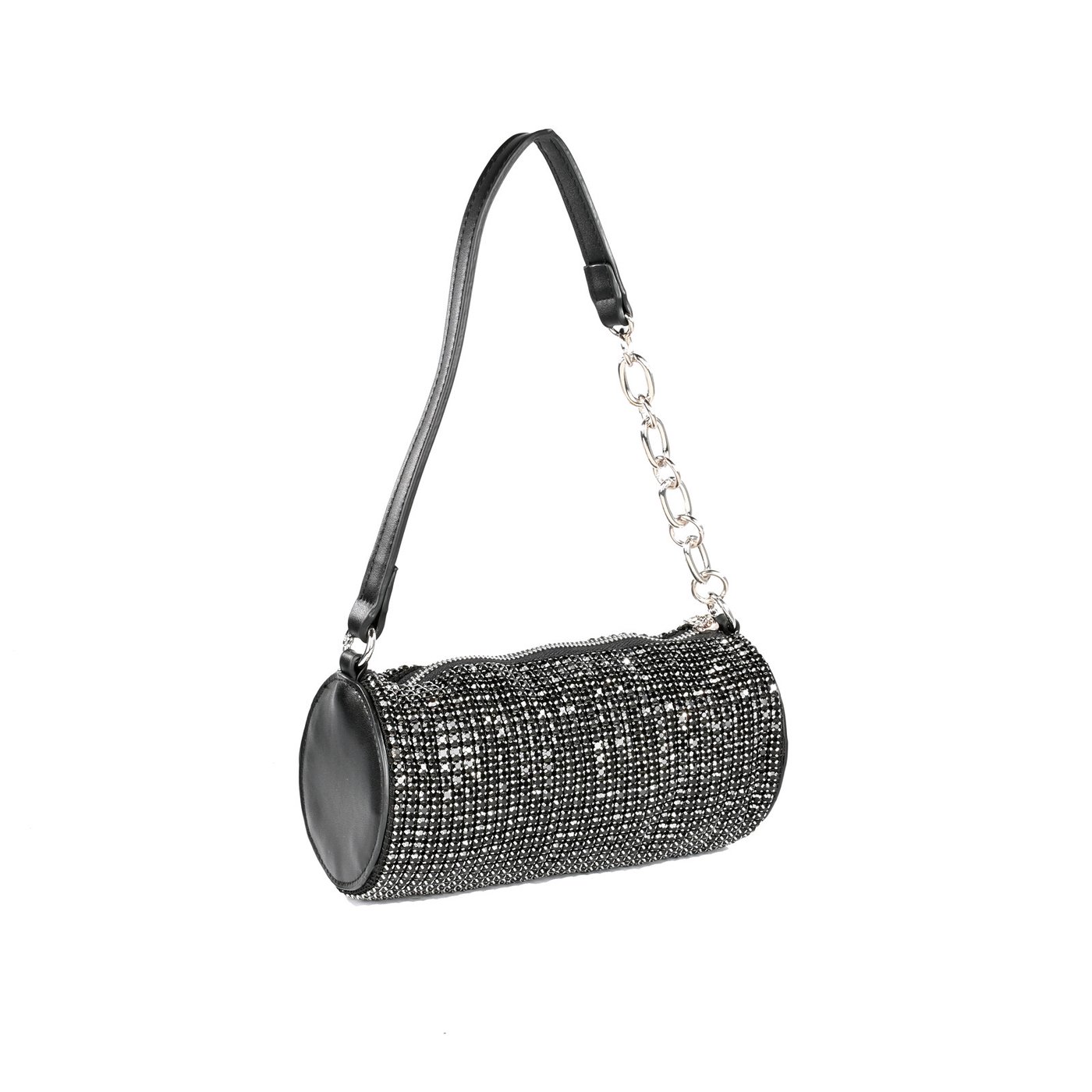 Pochette fiesta negra con brillantes y cadena GB