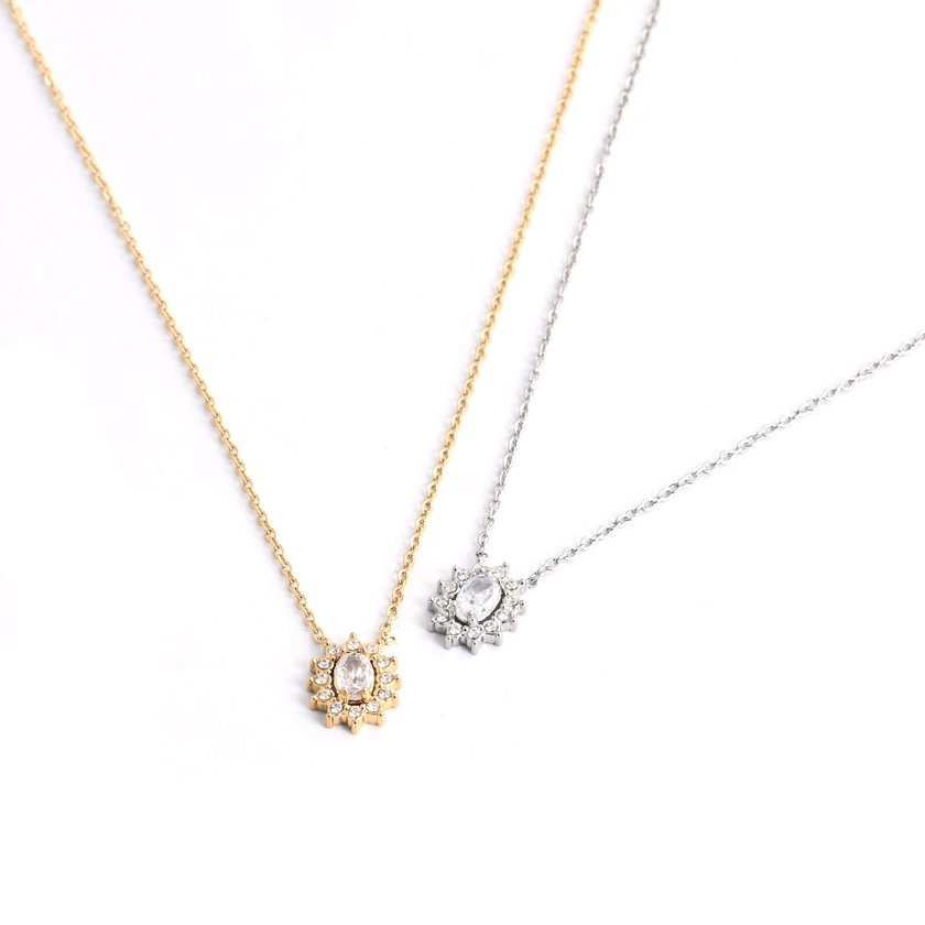 Collana acciaio pietre trasparente sole GB