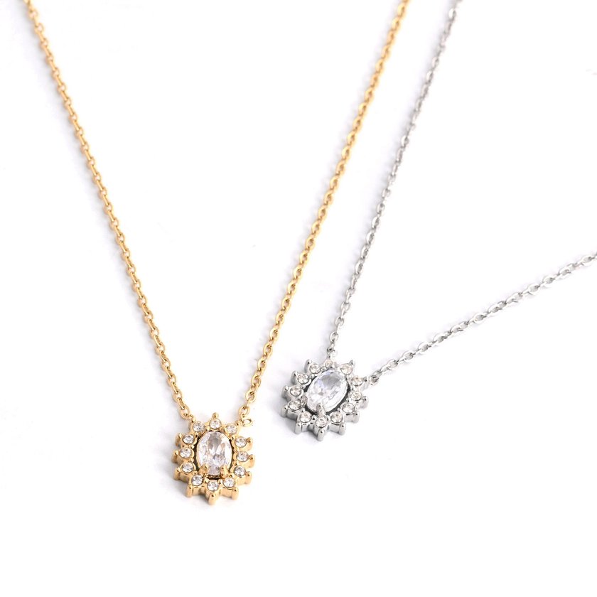 Collana acciaio pietre trasparente sole GB