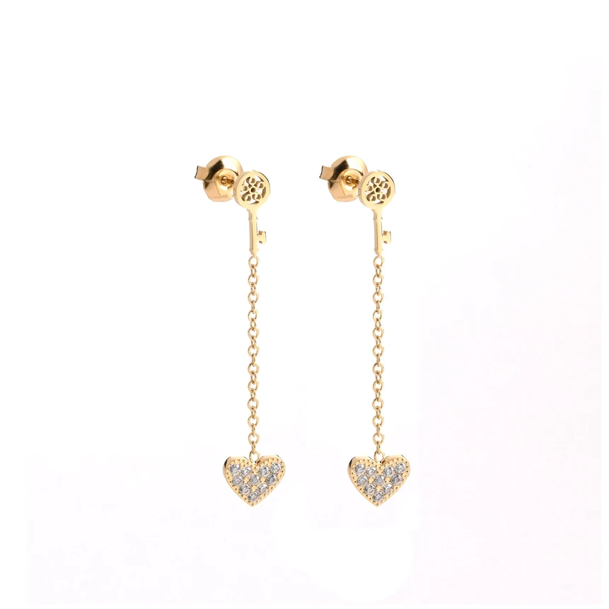 Steel earrings heart and key GB