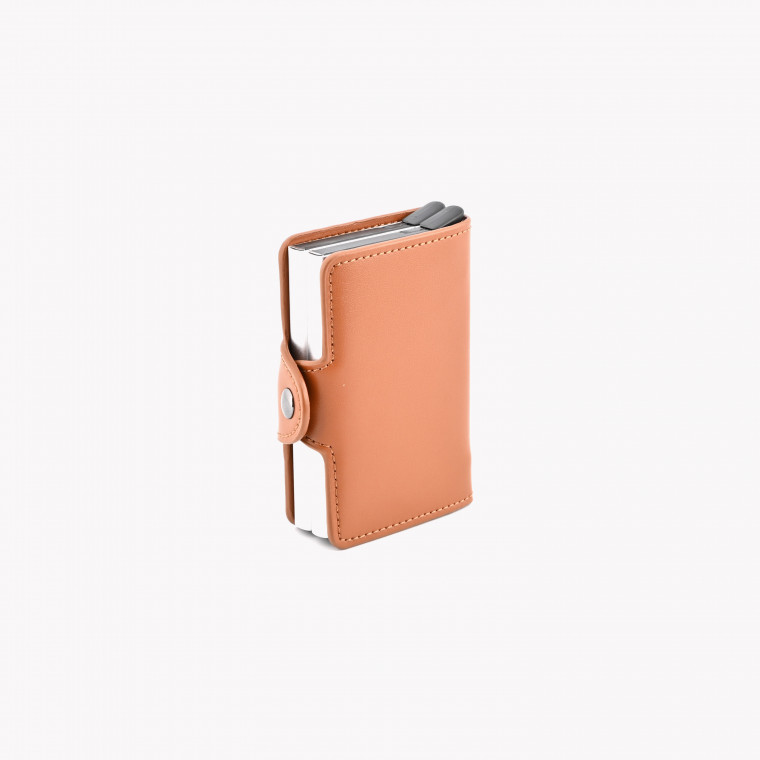 Camel card case in leather with dual compartment GB