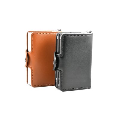 Porte-carte camel en cuir avec double compartiment GB