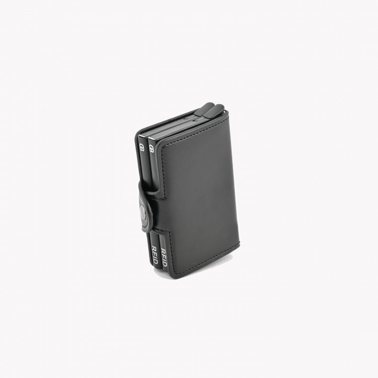 Black card case in leather with dual compartment GB
