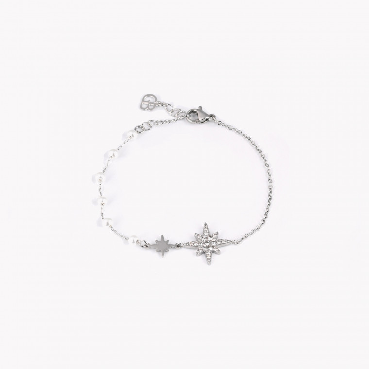 Steel bracelet pearls and stars GB
