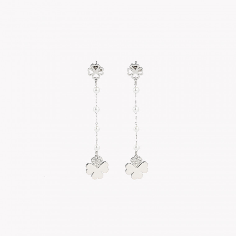 Steel earrings pearls and clover GB