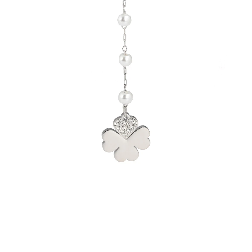 Boucles d'oreilles en acier perles et trèfle GB