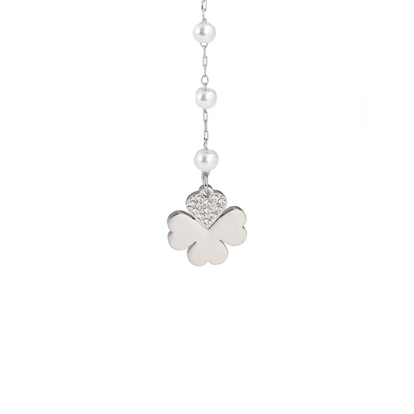 Steel earrings pearls and clover GB