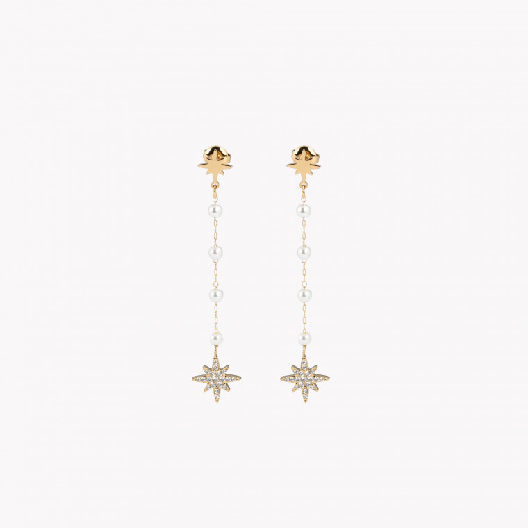 Steel earrings stars and pearls GB