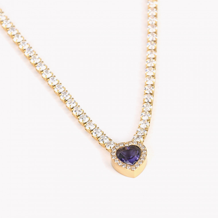Steel necklace rivière heart purple GB