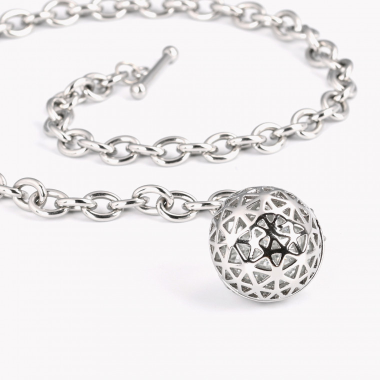Steel necklace with brilliants ball GB