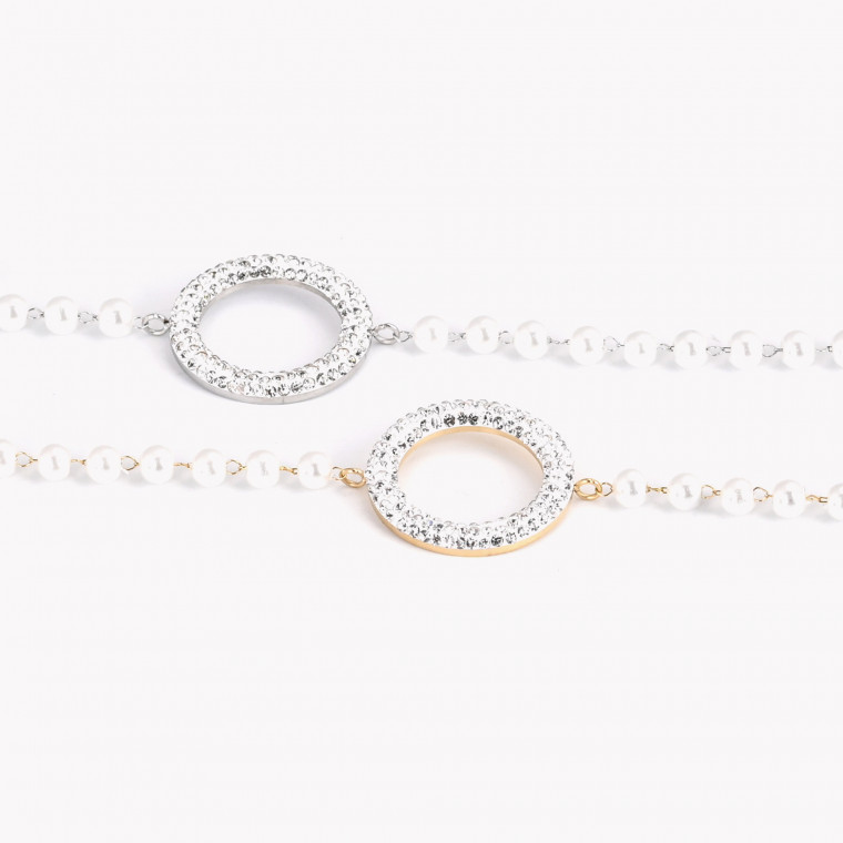 Steel bracelet pearls and circle GB