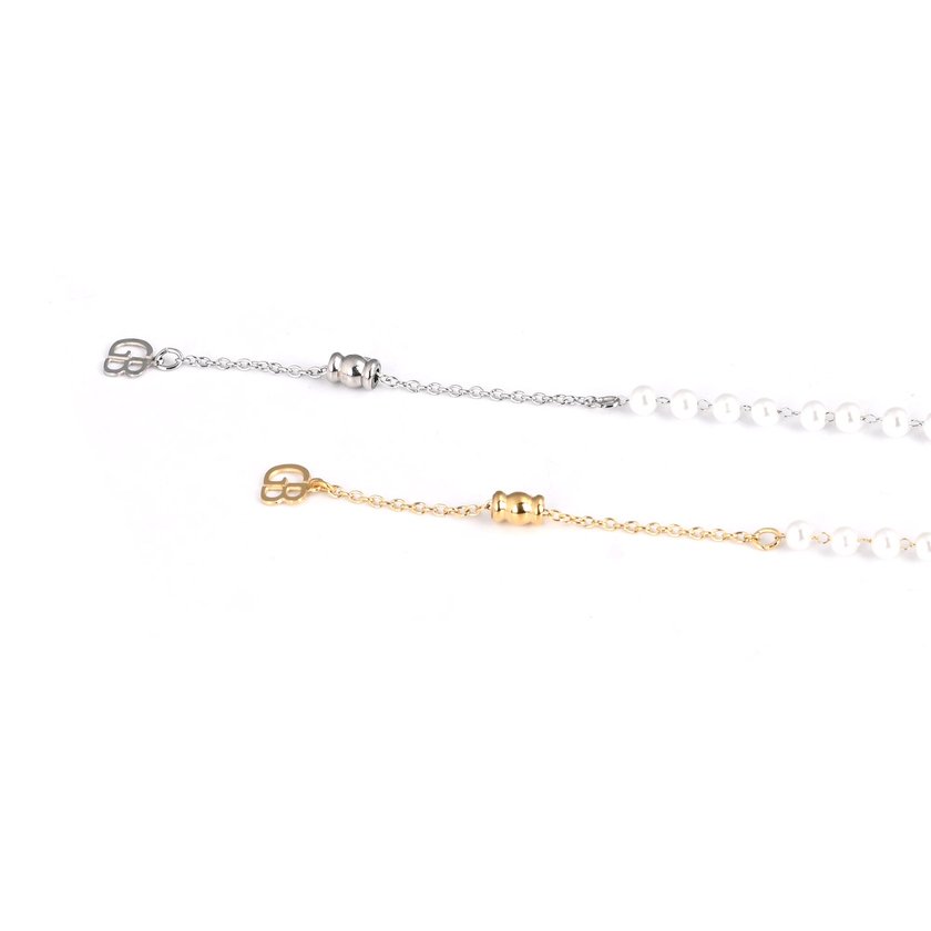 Pulseira em aço pérolas e círculo GB
