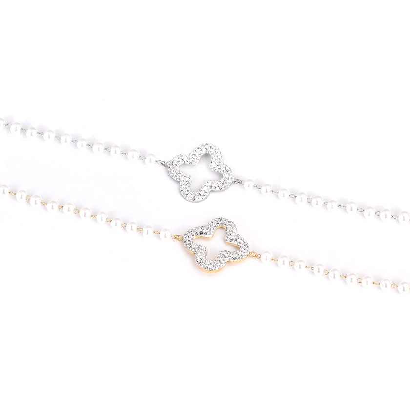 Pulseira em aço pérolas e trevo GB