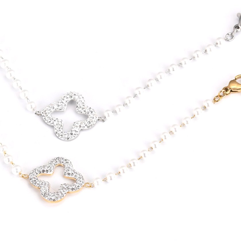 Steel bracelet pearls and clover GB