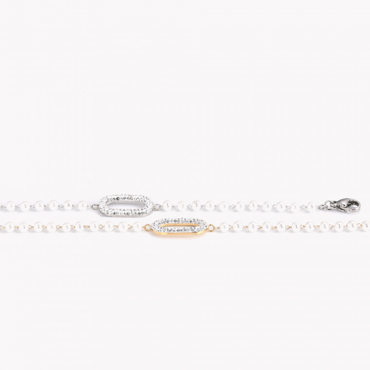 Steel bracelet pearls and brilliants GB