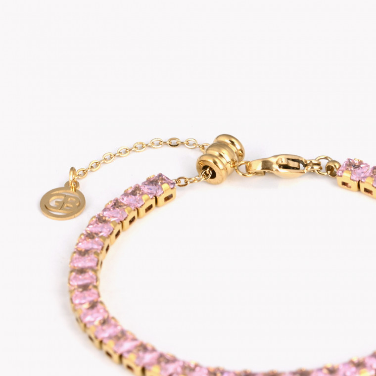 Steel bracelet rivière pink square GB