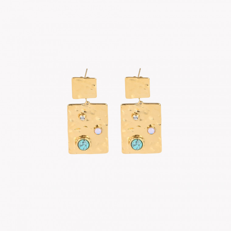 Steel earrings square stone blue GB