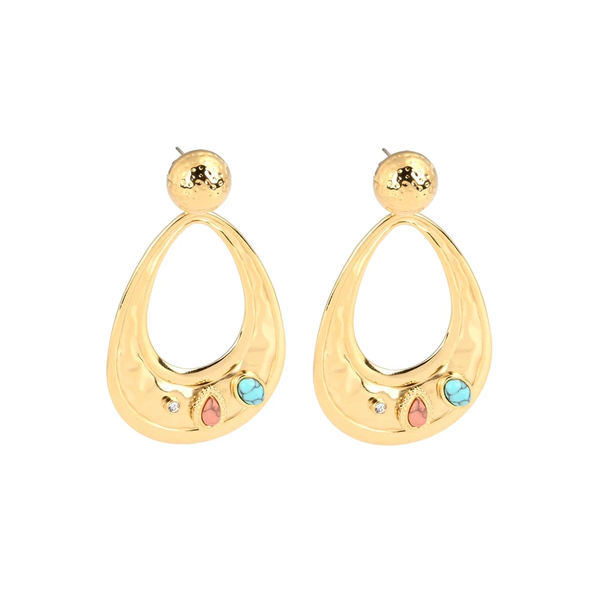 Boucles d\'oreilles en acier martelés pierre GB
