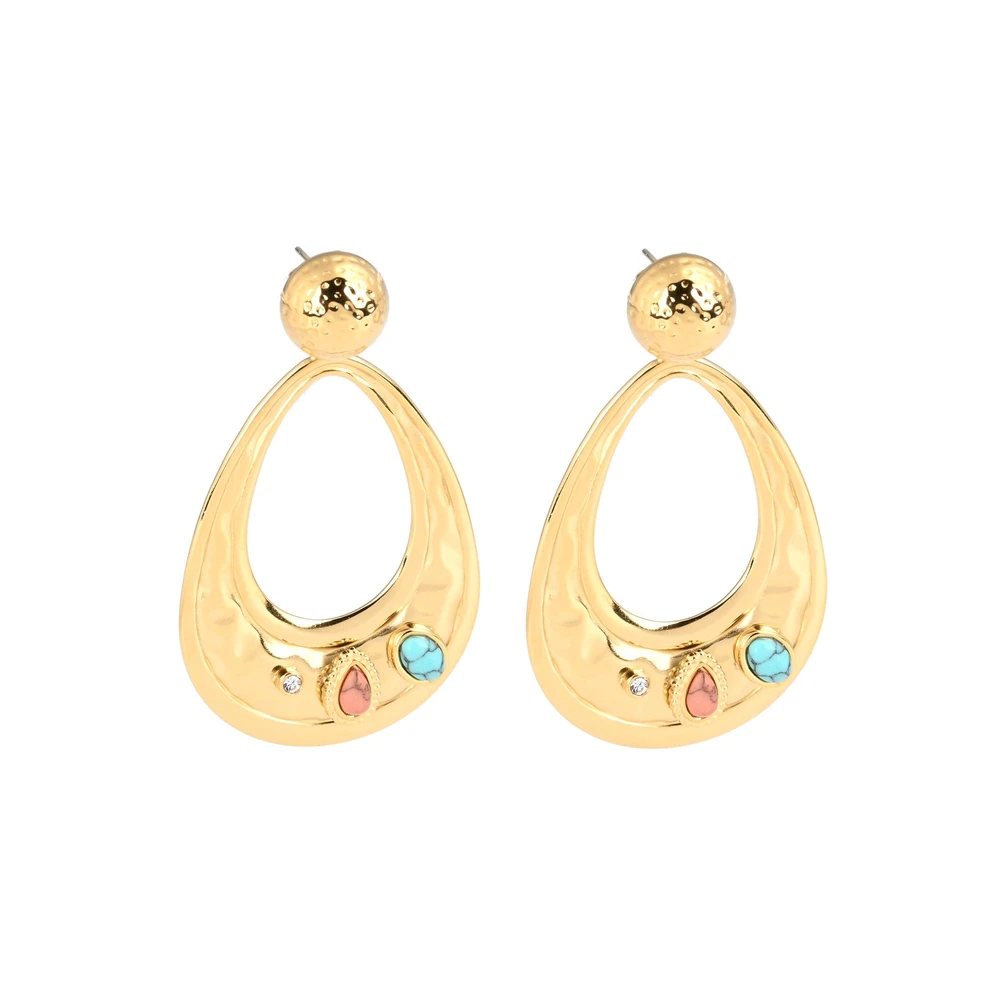 Boucles d\'oreilles en acier martelés pierre GB