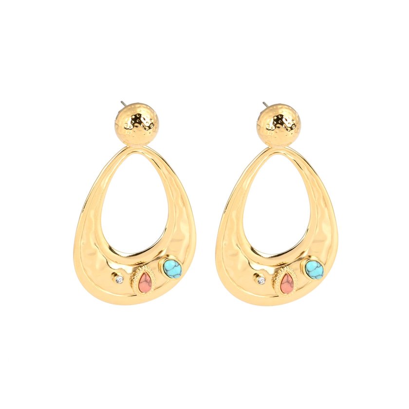 Pendientes en acero martillados piedra rosa GB