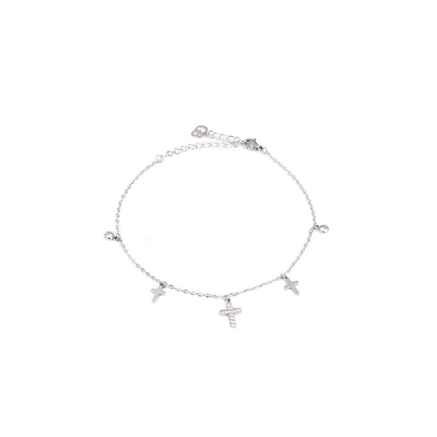 Pulseira de pé aço cruz GB