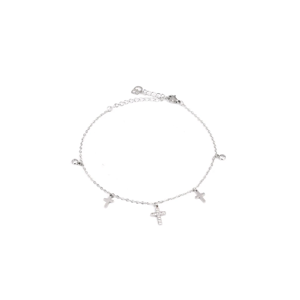 Pulseira de pé aço cruz GB