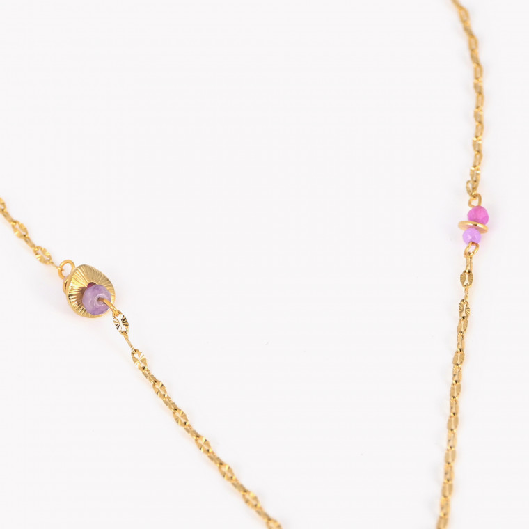 Steel necklace interwoven purple crystals GB