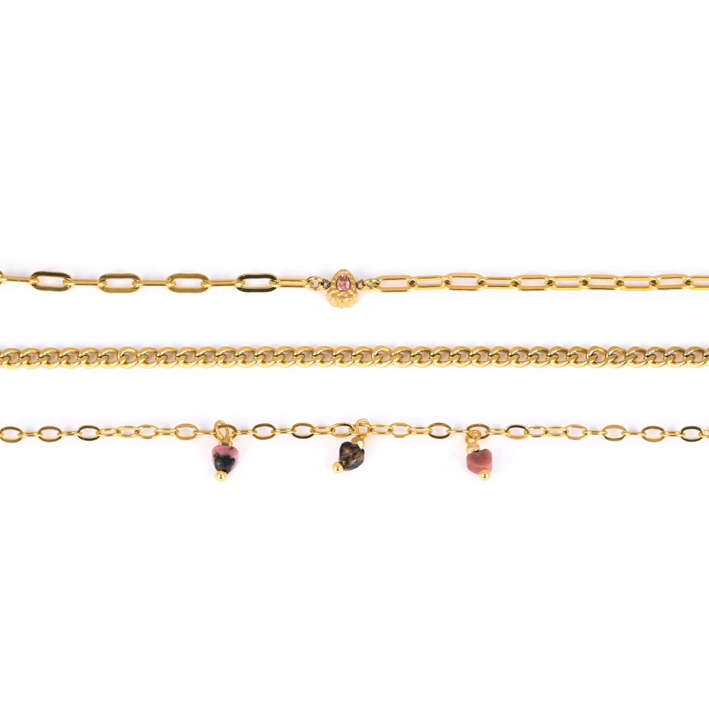Pink oval stones steel set bracelet GB