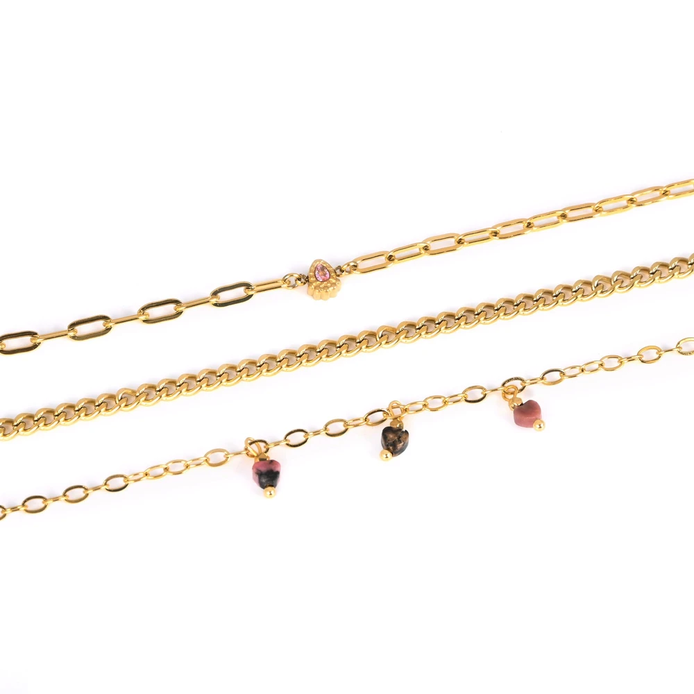 Pink oval stones steel set bracelet GB