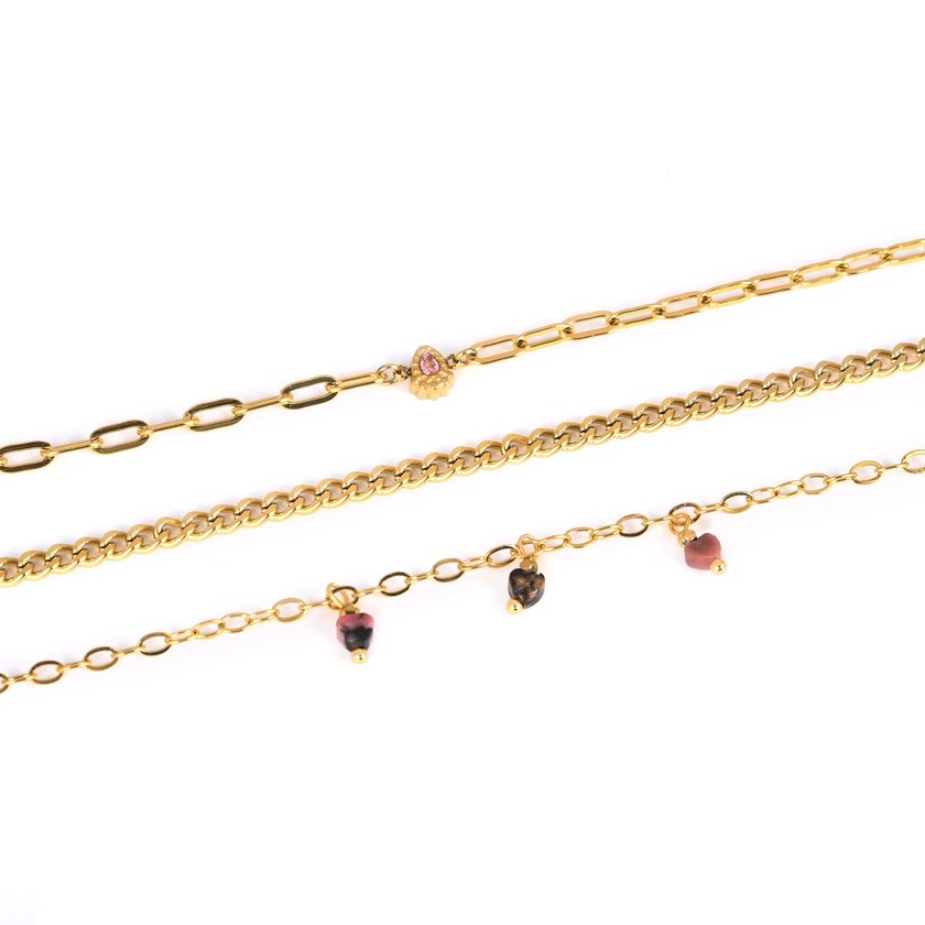 Conjunto pulseiras em aço oval rosa GB