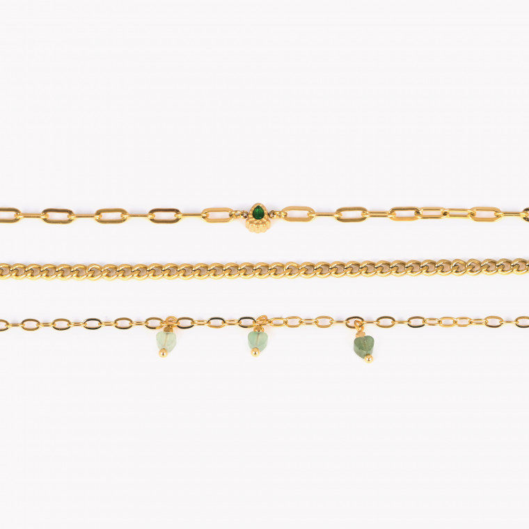 Green oval stones steel set bracelet GB