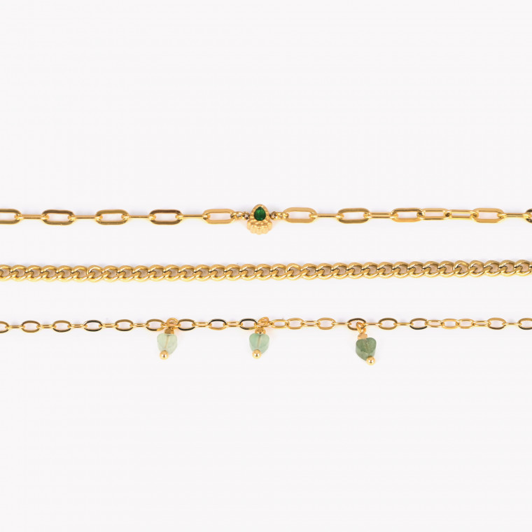 Conjunto pulseras en acero oval verde GB