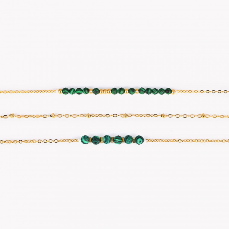 Basic green stones steel set bracelet GB