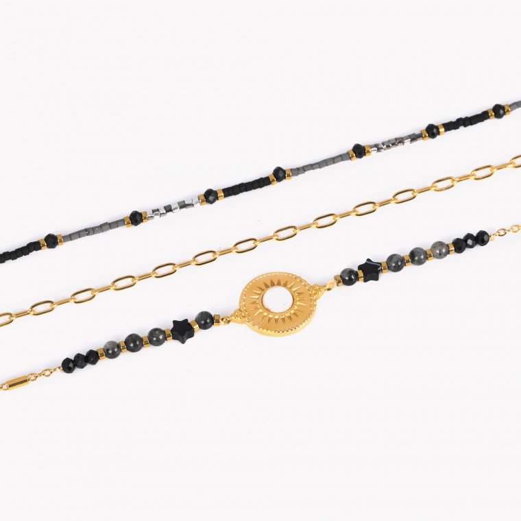 Conjunto pulseiras em aço dourada e preta GB