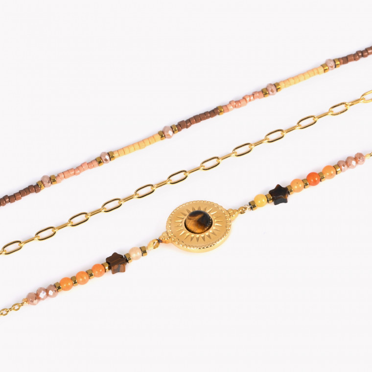 Conjunto pulseiras em aço dourada e castanha GB