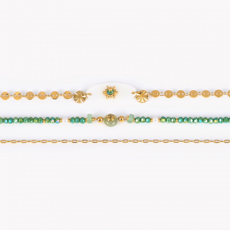 Conjunto pulseiras em aço verde madrepérola GB