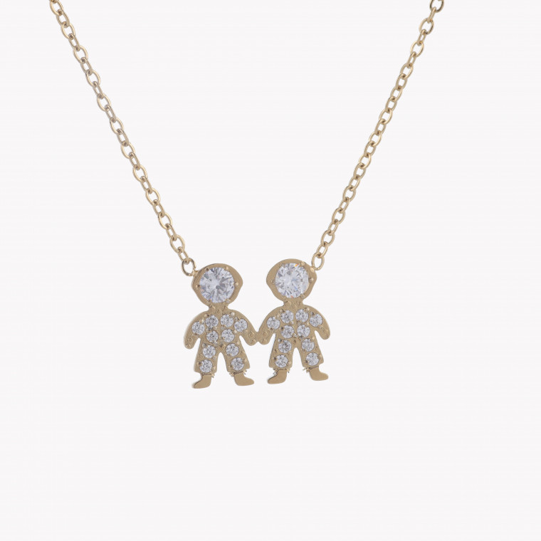 Steel necklace zirconies two boys GB